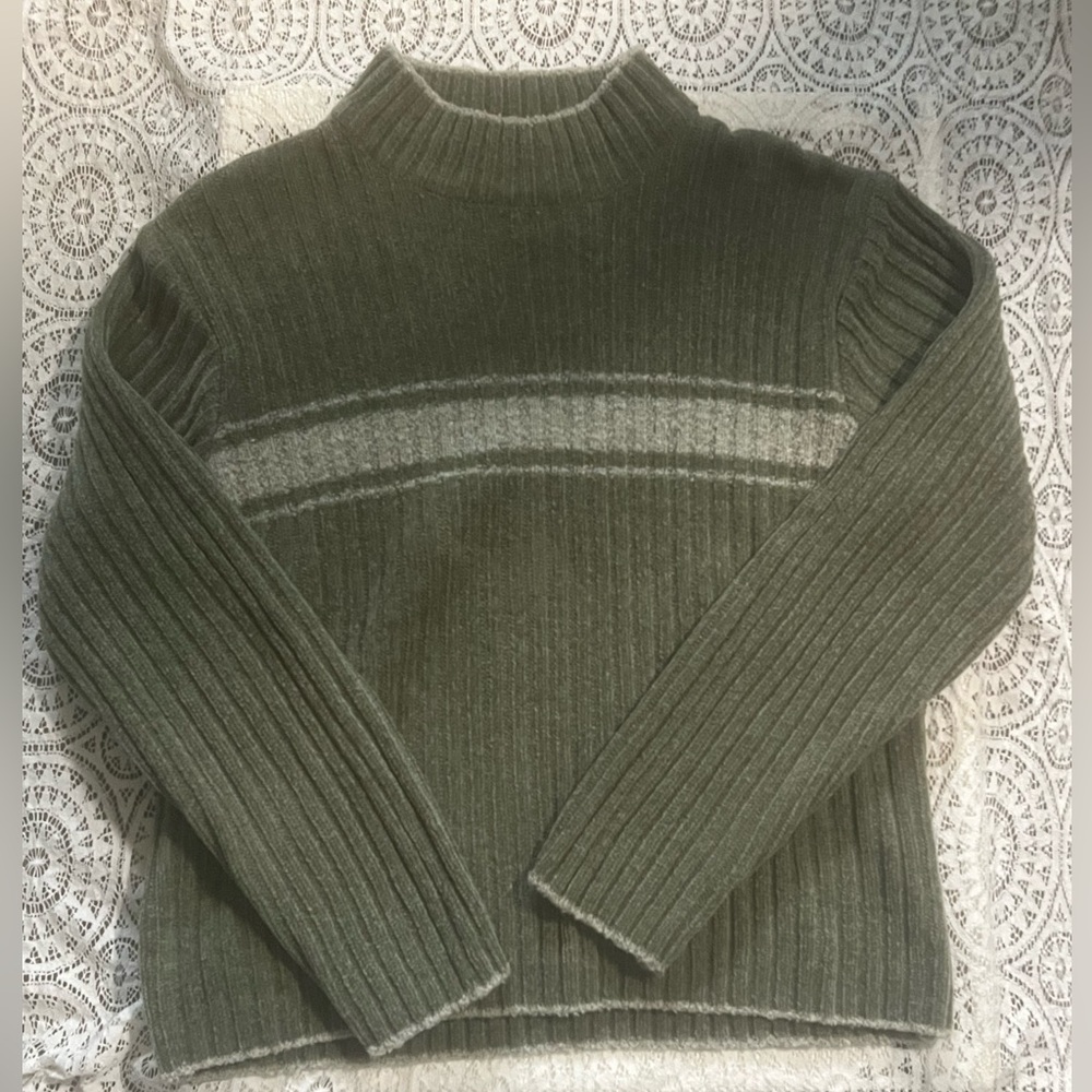 Sonoma Petite Women's Green Vintage Striped Sweater